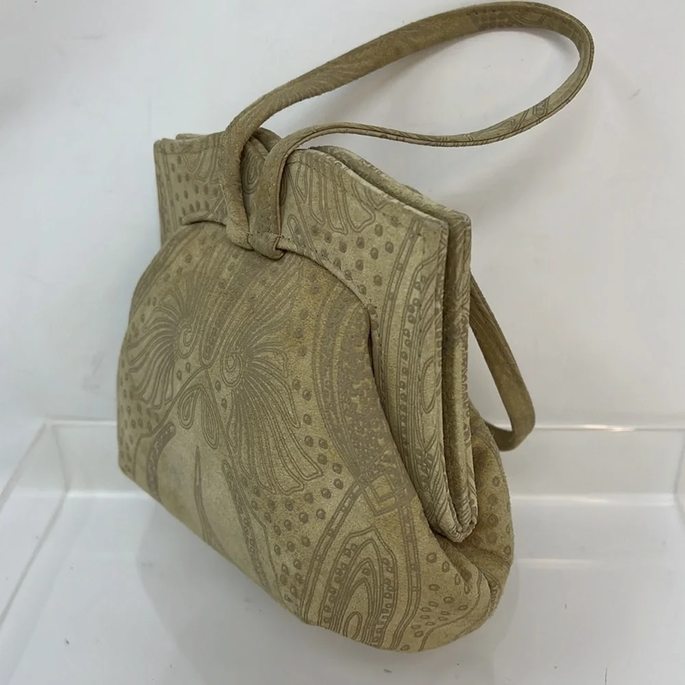 Michelle Lalonde Bone Color Lambsuede Evening Wristlet Bag